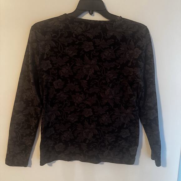 Lauren Ralph Lauren Womens XL Top Black Floral Baroque Floral Long Sleeve Cotton - Picture 4 of 11